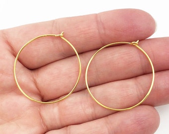 22K Gold plated Sterling Silver Hoop Earrings, 30mm Earring Hoops, Gold Vermeil Earwire -Wholesale Bulk Earring Findings- Sku: 203008 -30-VM