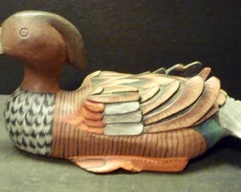 Wooden Duck - Hand painted and carved - Blocky Crested HeadWooden Duck