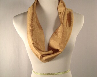 Cowl - Short Infinity Scarf - Gold Crinkled Silky Satin