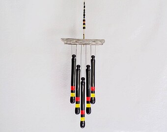 Black, Orange and Yellow Glass Wind Chime with Oregon Driftwood, Glass Chimes, WindChime, Suncatcher