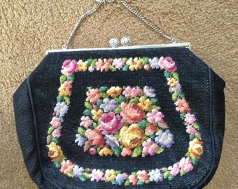 Petit Point Purse Vintage Purse 50s Petit Point Violets