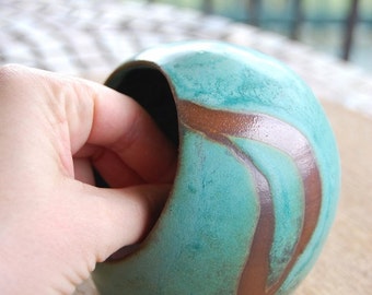 Salt Pig or Salt Cellar In Turquoise with Rust Design - Made to Order
