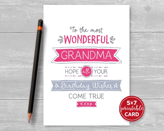 printable birthday card for grandma to the most wonderful