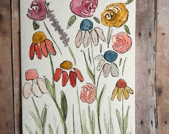 Homemade Watercolor Flower Card, Hand Painted Flower Card, Original Watercolor Cards
