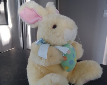 Vintage/Retro/Easter/Bunny/Stuffed/Animal/Rabbit/Spring/Egg/Toy/Gift/Plushie/Plush/Green/Polka/Dotted/Ribbon/Yellow/Pastel/White/Stuffy/Blue