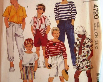 Easy Sew Boys Shirt, Top (stretch knit), Pants and Shorts Sizes 7 8 10 McCalls Pattern 4720 UNCUT