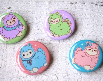 Kawaii Alpaca Llama Nugget Pinback Buttons or Magnets