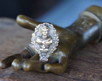 French Brass Stamping Classical Grecian Woman's Bust Ring