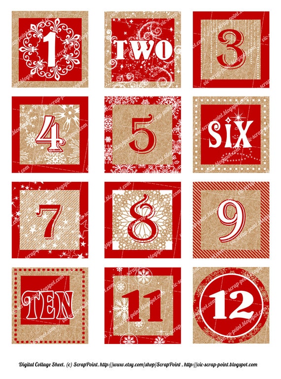 Items similar to Printable DECEMBER DAILY NUMBERS red (3, 2, 1.5 or 1 inch), Advent Calendar ...
