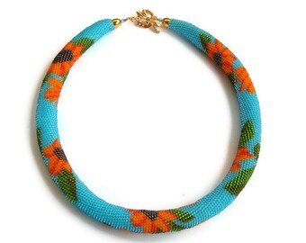 Sunflowers - bead crochet necklace.