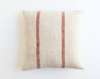 Red Striped Vintage Grainsack Pillow Cover | 18" x 19"