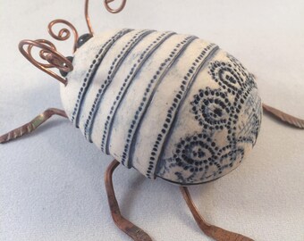Blue and white Ceramic Beetle
