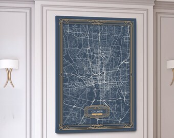 COLUMBUS Ohio map Art Deco Large Canvas print Map Horizontal Wall art canvas print ready to hang Gallery Art Deco Map Style