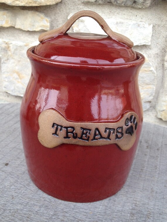 Dog Treat Pottery Jar Canister in Firebrick Red