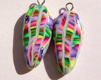 Levels of Color Dagger Style Charm Handmade Artisan Polymer Clay Beads Pair