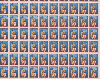 1924 Christmas Seals Issued by American Lung Association, Full sheet of 100 Seals, Vintage Ephemera