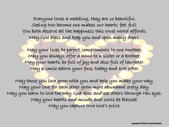 Wedding Poem Blessing Toast Digital Print Printable Marriage