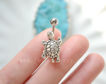 Silver Tortoise belly button ring, tortoise Navel Piercing, friendship belly rings, Belly Button Piercing, Belly jewelry, Body jewelry
