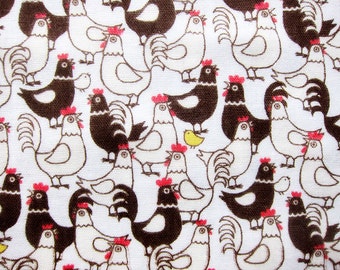 Double Gauze Fabric - Japanese Cotton - Cartoon Design Roosters Fabric - Fat Quarter - Cosmo Textile LIMITED YARDAGE