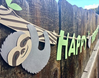 Sloth Banner - choose your words and colors - Perfect addition to your Sloth, Jungle, or Rainforest Birthday Party and Baby Shower