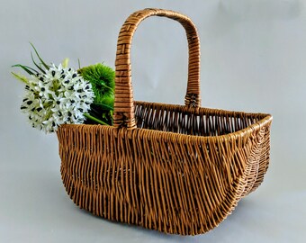 Wicker Woven Gathering Basket Vintage Easter Basket Retro Market Basket Hen Flower Farmhouse Wicker Rattan Woven Basket Large 14x13x9