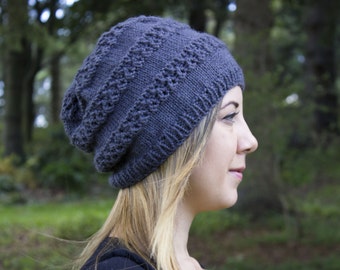 Dark Gray Slouchy Knit Hat - Grey Vegan Hat - Boho Hat - Hipster Hat Hippie Hat Womens Tam - Mens Beanie - Acrylic Hand Knit - Gift For Her