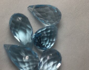 Precision faceted blue topaz briolette drop beads 5 pc