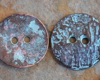 Greek Casting Cornflake Button - 4 Green Patina Casting Cornflake Button Beads