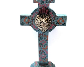 Milagros Cross with Black Sacred Heart XLG 23" Mexican Milagro Charms