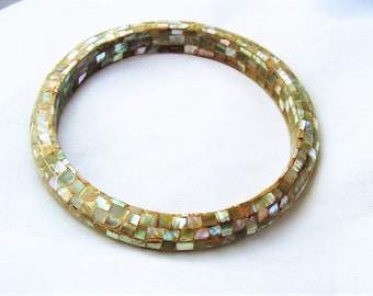 Vintage Abalone Mosaic Bangle Bracelet