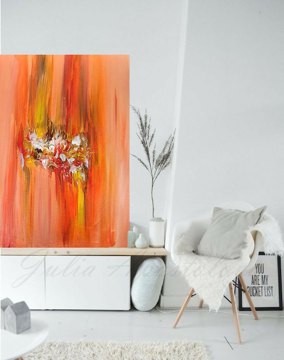 Orange wall art abstract landscape large print on canvas