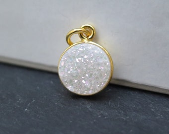 Gold Vermeil White Druzy Round Pendant 14mm