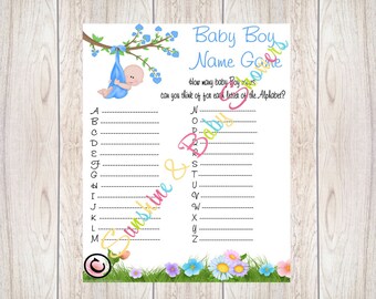 Baby Alphabet Game,Mum To Be,Baby Boy,Baby Name Game,Printable,Baby Shower,Baby shower Games,baby shower ideas,Baby Boy Name game,Blue