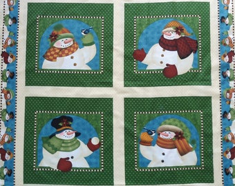 Snowmen Panel, Four Snowmen Pillow Panels, VIP Cranston Fabric, 35" x 42", Four 17" x 17" Pillow Panels, Cotton