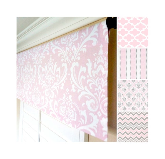Light Pink Window Valance.Pink Grey Valance.Pink Damask