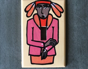 HAT CONTESTANT Light Switch Plate Hand Painted Wall Art Decor Home Cover Gift