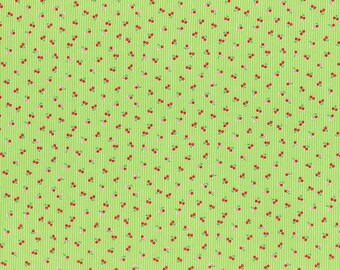 1 yard Minny Muu Lime green with red cherries Fall 2016 - Lecien Japan - quilt cotton fabric
