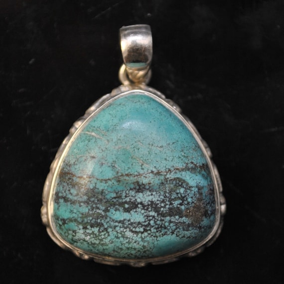 Sterling Silver Tibetan Turquoise Pendant Native American Style #9874