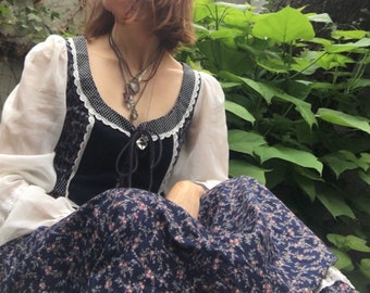Beauty in Blue... Gunne Sax calico maxi with voile sleeves...