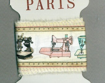 vintage sewing machine ribbon, sewing theme, hand made theme hand made , frayed fabric,gift wrap, trim card making 1349 52
