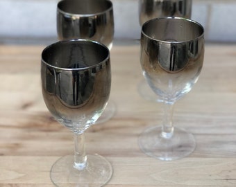 Set of 4 vintage silver ombré wine glasses - Vitreon Queen's Lustreware - Mercury Fade - 1960s barware