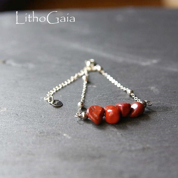 Red Jasper Bar Bracelet or Anklet 925 Silver, birthstone Bracelet, Red Jasper jewelry, Gift for Her Zodiac, Jasper Beads Anklet