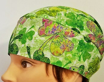 Handmade Green with Shamrocks Chemo Cap, Skull Cap, Surgical Cap, Alopecia, Hair Loss, Helmet Liner, Cancer, Head Wrap, Hat,St.Patrick's Day
