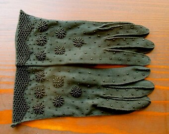 Evening Gloves Black Beaded Opera Gloves Goth Gloves