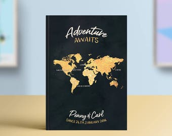 Adventure Awaits Bucket List Journal, Travel Notebook, Personalised Book, Traveller Gift, Places We've Been, Customisable Travel Journal