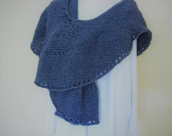 Hand Knit Shawl/Wrap, Shimmery Blue Wool Tencel