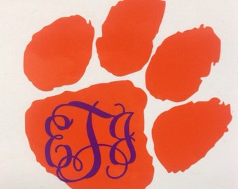 Clemson Paw Monogram Vinyl Decal College Pride Monogrammed Laptop Sticker Car Decals Graduation Gift
