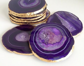 Agate coasters , single or set of 2,4,6 | agate slices with gold edges
