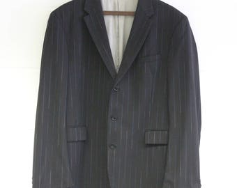 Vintage Kenzo Mens Blazer -Pinstripe Suit Jacket-Designer Quality Menswear-blue-two tone-Black- Formal-Large 42 chest