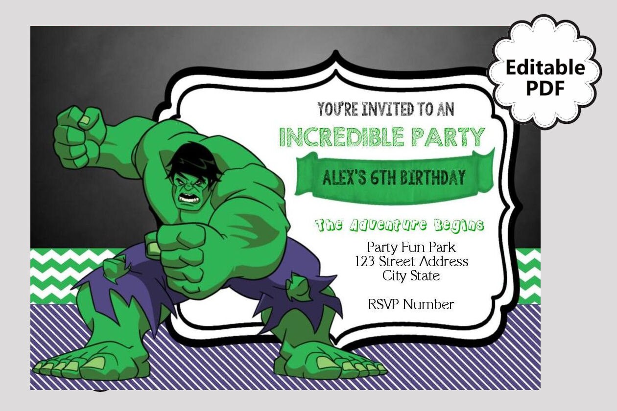 EDITABLE TEXT Hulk Birthday Invitation Hulk Party Invites